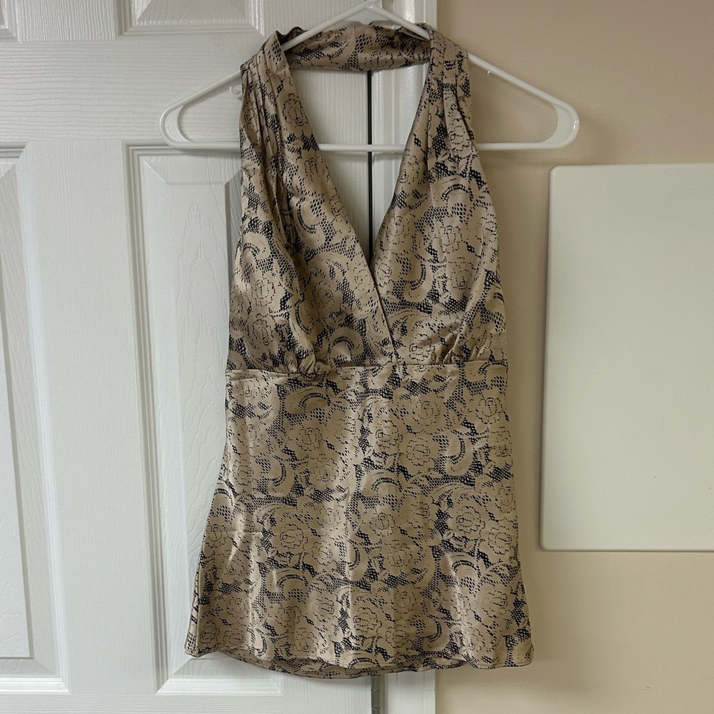 Express Beige and Black Floral Jacquard Halter l